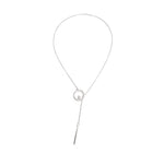 Collana a catena lunga maglione in lega di metallo con asta tonda a croce, SKU1130 Silver