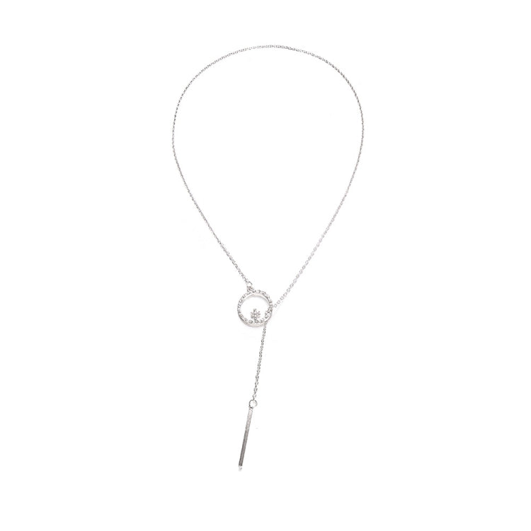 Collana a catena lunga maglione in lega di metallo con asta tonda a croce, SKU1130 Silver