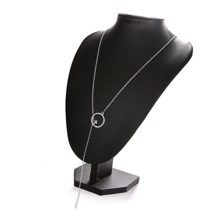 Collana a catena lunga maglione in lega di metallo con asta tonda a croce, SKU1130 Silver
