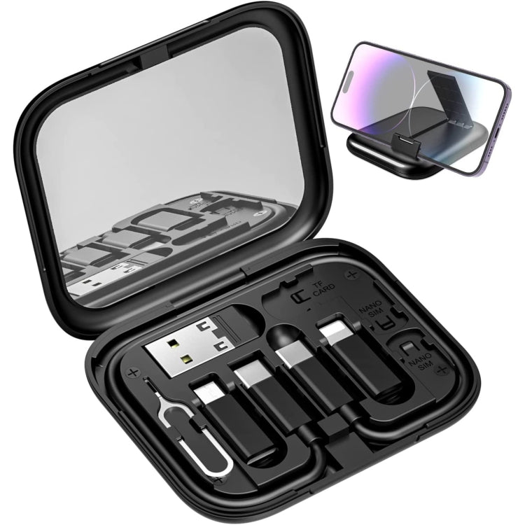 Kit cavo di ricarica per adattatore USB multifunzione HE-C098 con specchio per il trucco e supporto per telefono, HE-C098 Black, HE-C098 White