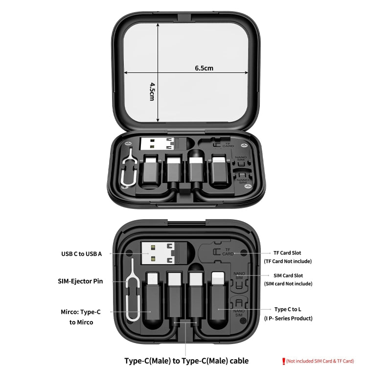 Kit cavo di ricarica per adattatore USB multifunzione HE-C098 con specchio per il trucco e supporto per telefono, HE-C098 Black, HE-C098 White