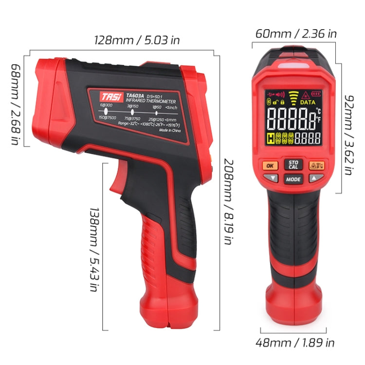 Termometro a infrarossi con schermo a colori Termometro elettronico industriale, TASI TA603A -32-1080 degrees Celsius, TASI TA603B -32-1380 degrees Celsius, TASI TA603C -32-1680 degrees Celsius, TASI TA603D -32-1880 degrees Celsius