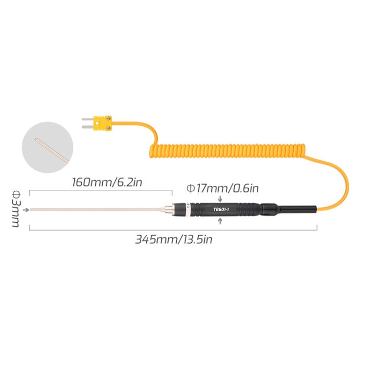 Uso della sonda di tipo K con termometro, TASI TB601-1 Liquid Probe, TASI TB601-2 Surface Probe, TASI TB601-3 Surface Thermocouple, TASI TB601-4 Elbow Surface Thermocouple, TASI TB601-5 Pointed Needle Liquid Probe