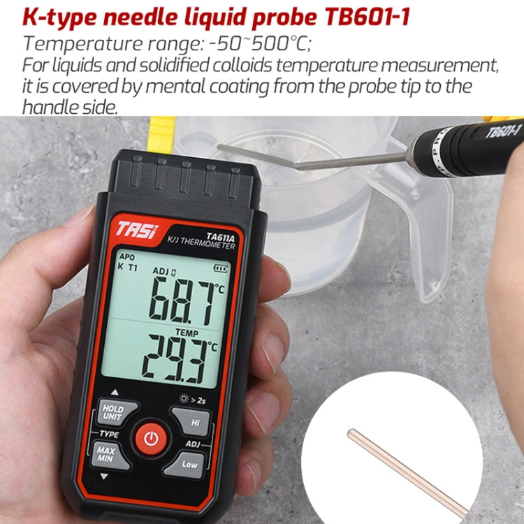 Uso della sonda di tipo K con termometro, TASI TB601-1 Liquid Probe, TASI TB601-2 Surface Probe, TASI TB601-3 Surface Thermocouple, TASI TB601-4 Elbow Surface Thermocouple, TASI TB601-5 Pointed Needle Liquid Probe