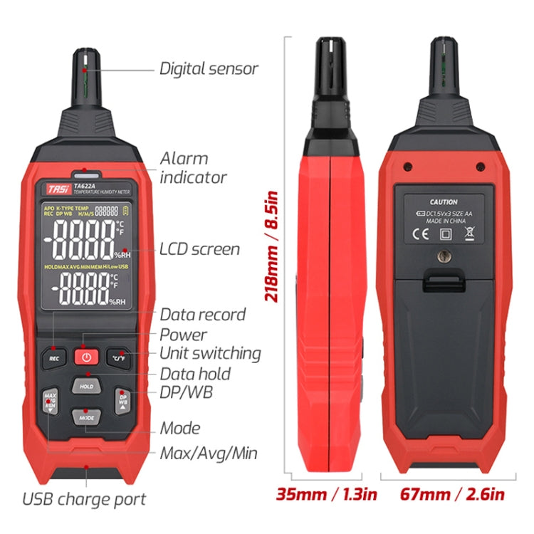 Misuratore di umidità della temperatura Termometro digitale del punto di rugiada, TASI TA622A, TASI TA622B USB Computer Connection