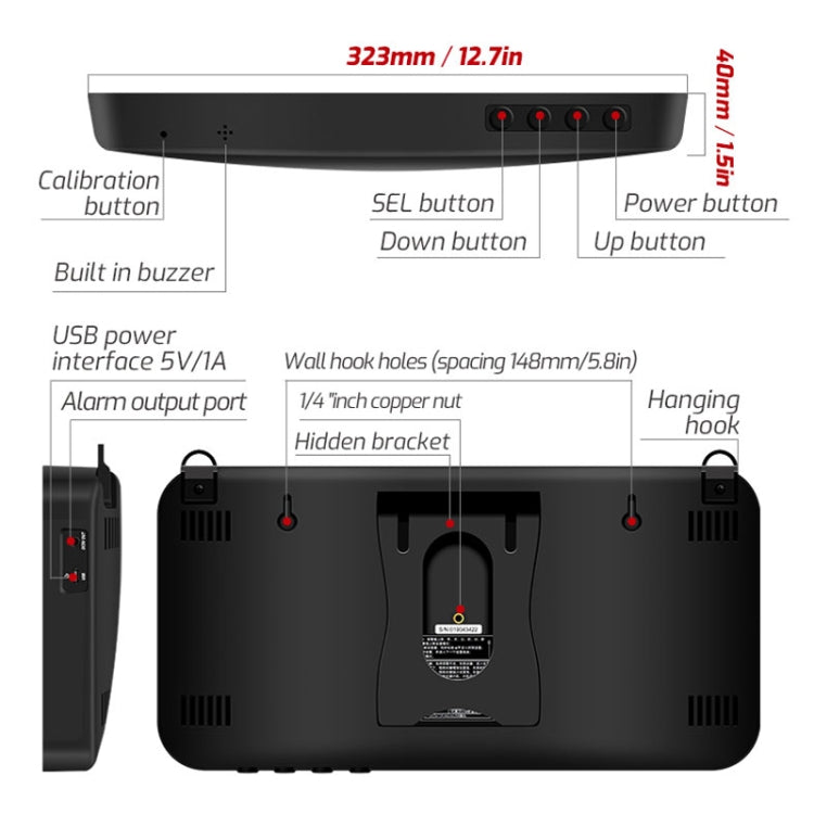 Rilevatore di decibel da parete con schermo LED 4"