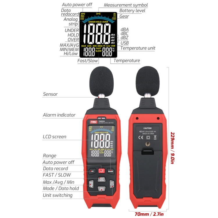Misuratore di rumore decibel TA652A 30-130 dB