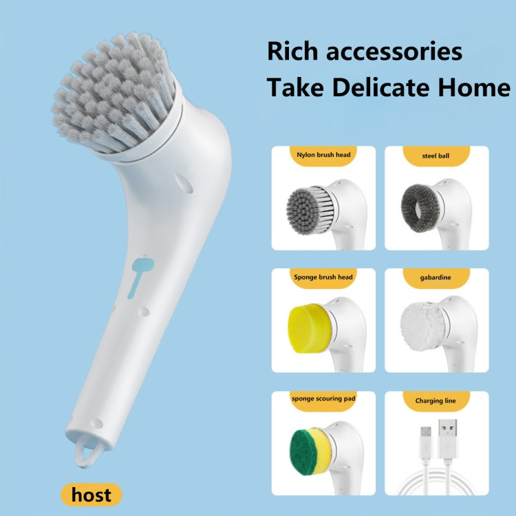 Spazzola per la pulizia elettrica multifunzionale Spazzola per lavare i piatti da cucina portatile con 5 testine di ricambio, 5 In 1 Brush Head +Machine
