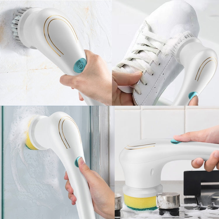 Spazzola per la pulizia elettrica multifunzionale Spazzola per lavare i piatti da cucina portatile con 5 testine di ricambio, 5 In 1 Brush Head +Machine