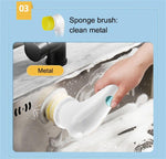 Spazzola per la pulizia elettrica multifunzionale Spazzola per lavare i piatti da cucina portatile con 5 testine di ricambio, 5 In 1 Brush Head +Machine