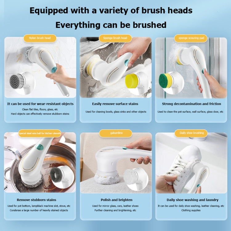 Spazzola per la pulizia elettrica multifunzionale Spazzola per lavare i piatti da cucina portatile con 5 testine di ricambio, 5 In 1 Brush Head +Machine