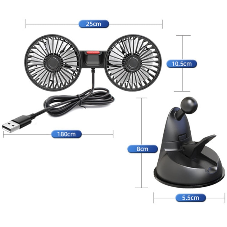 F4206 Ventilatore USB per auto a doppia testa con ventosa, F4206