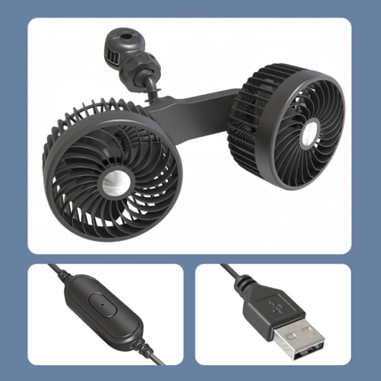 F6207 Ventilatore a doppia testa con chiusura lampo per sedile posteriore dell'auto, USB, Cigarette Lighter with USB