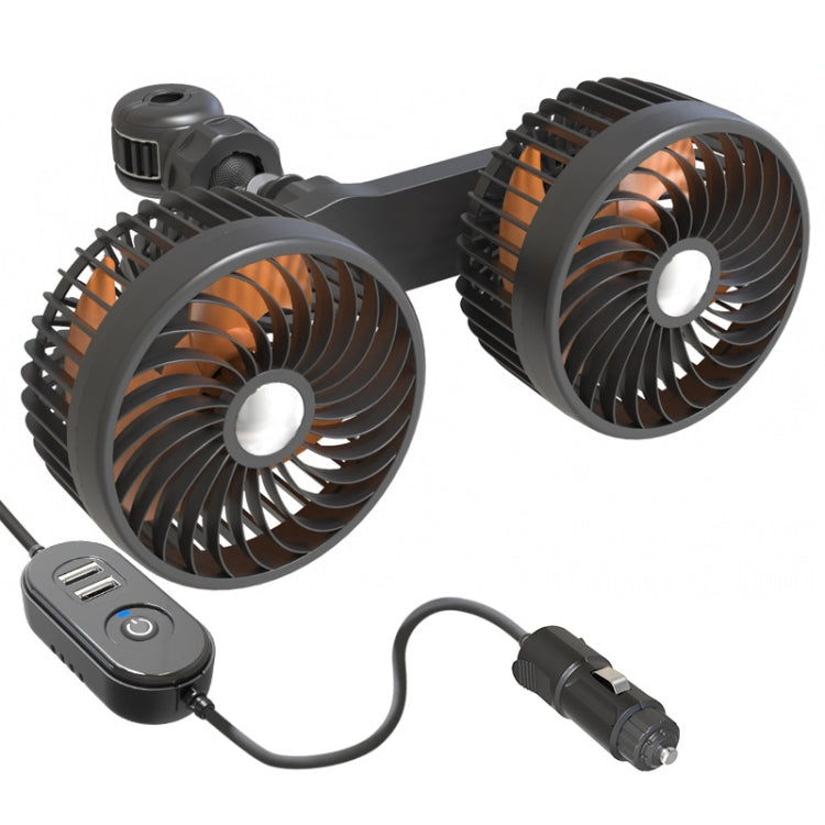 F6207 Ventilatore a doppia testa con chiusura lampo per sedile posteriore dell'auto, USB, Cigarette Lighter with USB