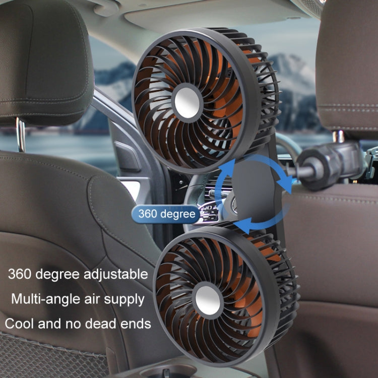 F6207 Ventilatore a doppia testa con chiusura lampo per sedile posteriore dell'auto, USB, Cigarette Lighter with USB