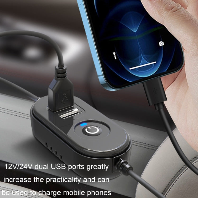 F6207 Ventilatore a doppia testa con chiusura lampo per sedile posteriore dell'auto, USB, Cigarette Lighter with USB