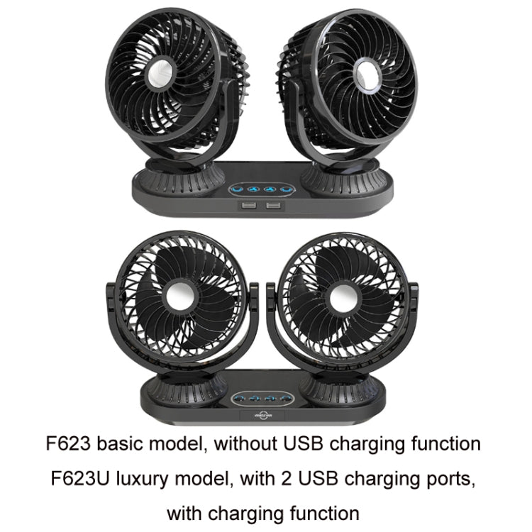Ventilatore a doppia testa girevole a testa oscillante elettrica per veicoli 12V/24V, F623U, F623
