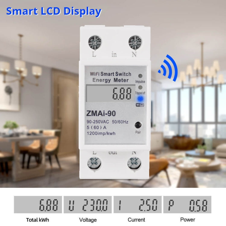 ZMAi-90 Wifi Smart Switch Energy Meter Support Tuya Smart Life APP Lavora con Alexa Google, ZMAi-90