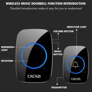 CACAZI A10DC Campanello senza fili elettronico impermeabile da 1 a 2 batterie tipo Home Smart, Built-in battery