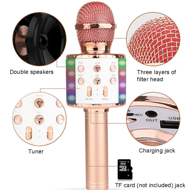 WS-858L Il microfono a capacità wireless lampeggiante a LED è dotato di microfono Bluetoon Live per telefono cellulare audio, WS-858L (Pink), WS-858L (Gold), WS-858L (Blue), WS-858L (Black), WS-858L (Rose Gold)