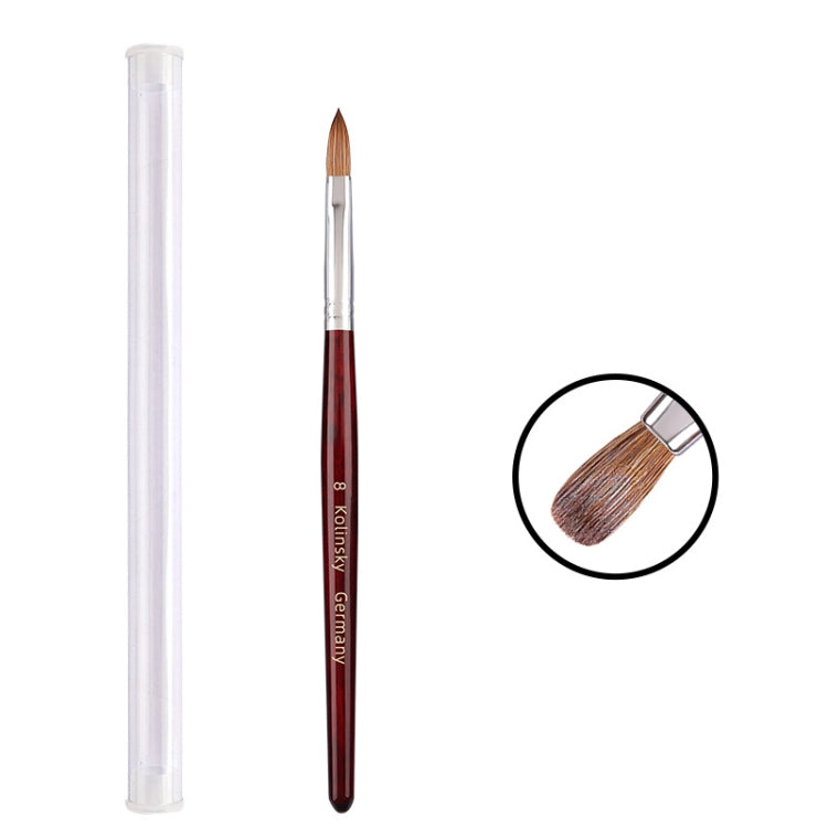 Pennello per nail art con manico in legno rosso Kolinsky, No. 2, No. 4, No. 6, No. 8, No. 10, No. 12, No. 14, No. 16, No. 18, No. 20