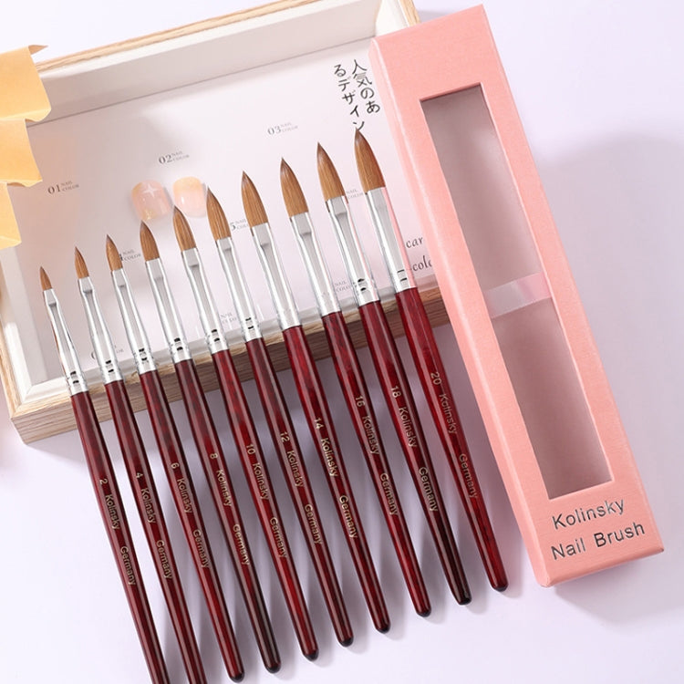 Pennello per nail art con manico in legno rosso Kolinsky, No. 2, No. 4, No. 6, No. 8, No. 10, No. 12, No. 14, No. 16, No. 18, No. 20