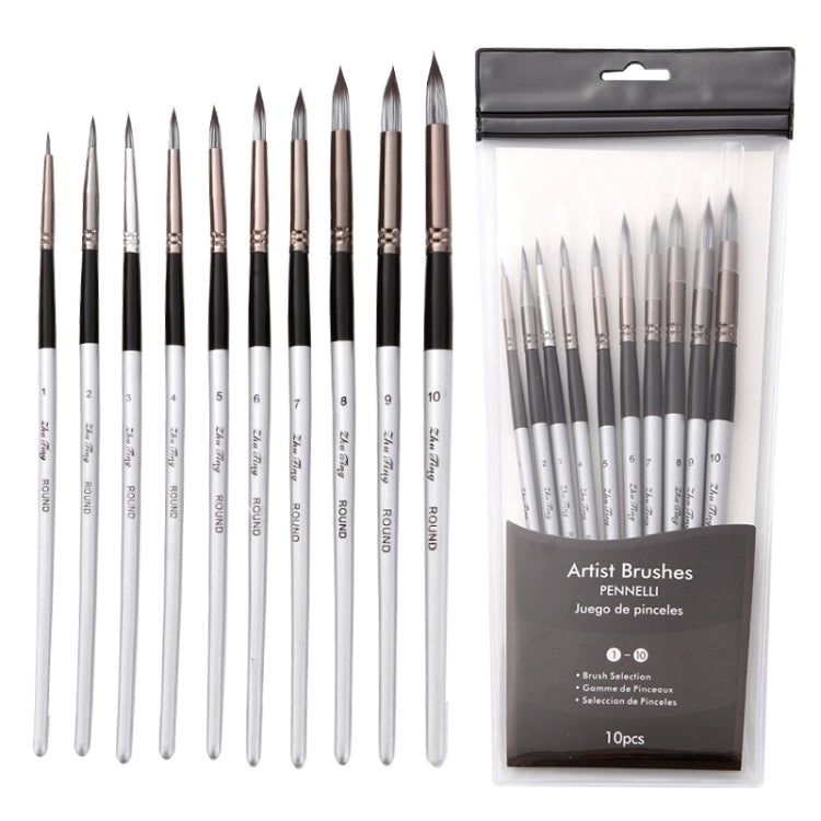 Set di pennelli per pittura ad acquerello per capelli in nylon 10 in 1 Penne per pittura acrilica a punta rotonda con manico in legno, 10 In 1
