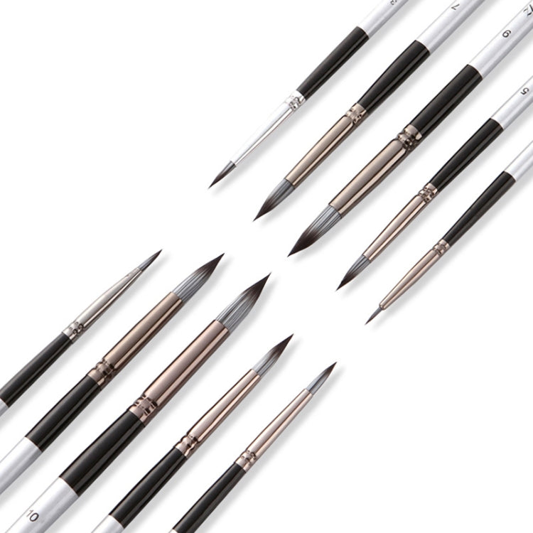 Set di pennelli per pittura ad acquerello per capelli in nylon 10 in 1 Penne per pittura acrilica a punta rotonda con manico in legno, 10 In 1