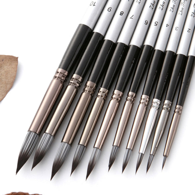 Set di pennelli per pittura ad acquerello per capelli in nylon 10 in 1 Penne per pittura acrilica a punta rotonda con manico in legno, 10 In 1