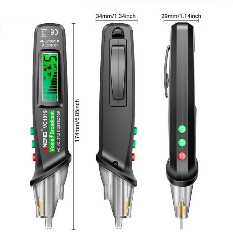 ANENG VC1019 Penna elettrica a induzione senza contatto Penna per test vocale ad alta precisione per il rilevamento di linee di interruzione, VC1019