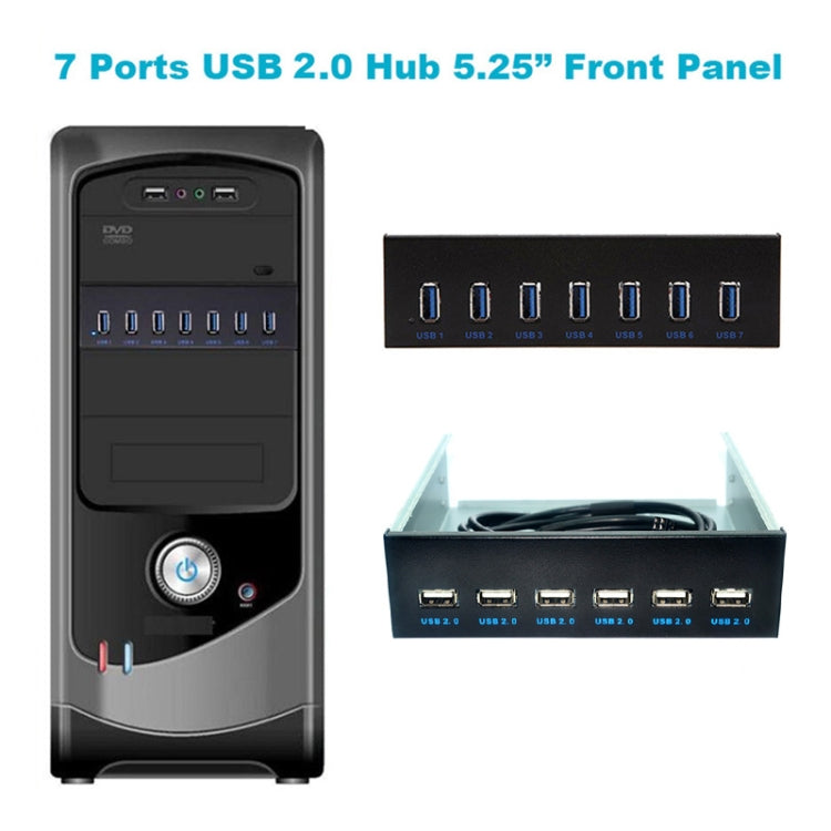 Pannello frontale bit per unità ottica USB 2.0 a 7 porte, Side Plug, Flat Mouth