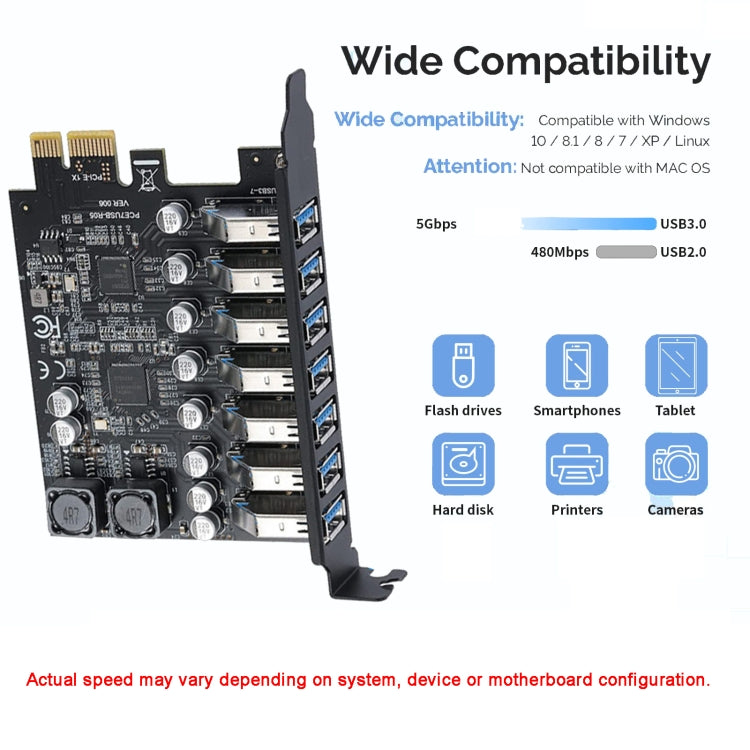 PCE7USB-R05 PCI-E a USB 3.2 GEN1 Scheda di espansione a 7 porte 19PIN Super Speed 5Gbps, PCE7USB-R05