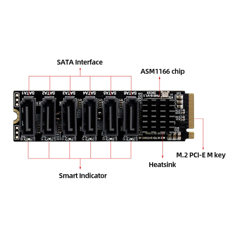 M2 M-KEY PCIE 3.0 a SATA6G Scheda di espansione di trasferimento Scheda di espansione del disco rigido a 6 porte, 6 Port