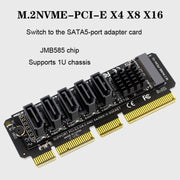 M.2 NVME-PCIE X4 / X8 / X16 Rotor SATA 5 Port Transfer Card JMB585 Chip