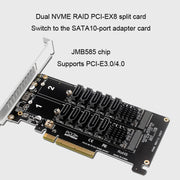 Doppia scheda divisa NVME Raid PCI-EX8 a scheda di trasferimento porta SATA10, 10 Port