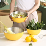 Ciotola per alimenti in acciaio inossidabile 304 Ciotola per cottura al forno Ciotola per mescolare Verdure Bacinella in legno di sabbia, 19cm (Yellow), 22cm (Yellow), 24cm (Yellow), 19cm (White), 22cm (White), 24cm (White)