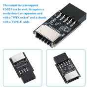 Pannello frontale USB 2.0 Header Adattatore interno da USB 9 pin a USB 2.0 tipo E, USB 2.0 9pin