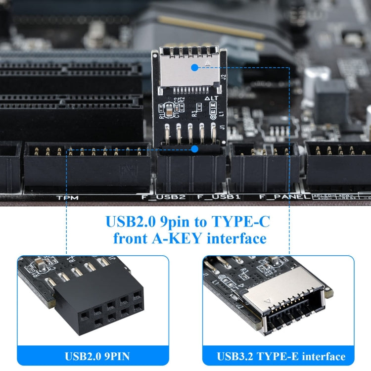 Pannello frontale USB 2.0 Header Adattatore interno da USB 9 pin a USB 2.0 tipo E, USB 2.0 9pin