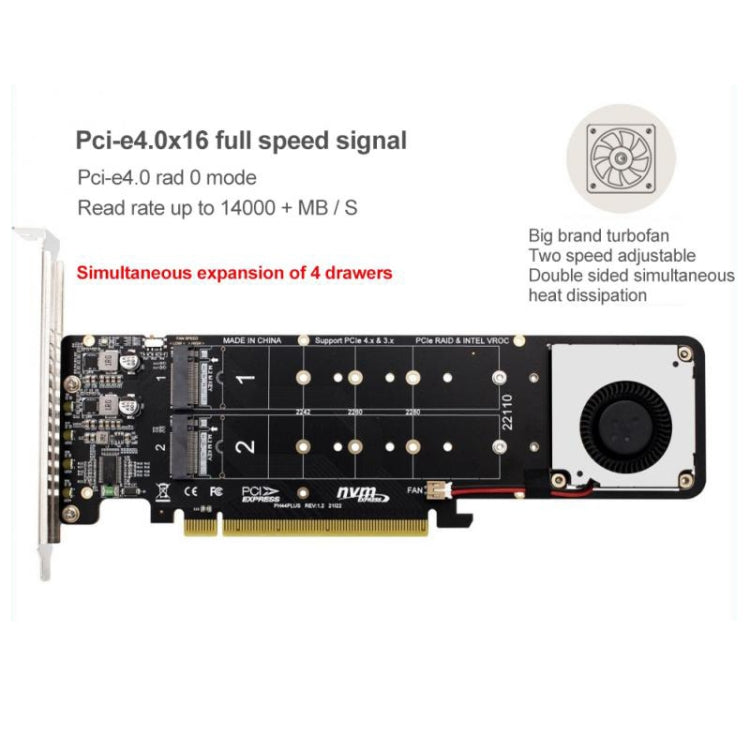PCI-E X16 a M.2 M-key NVME X4 SSD Supporto adattatore di espansione array RAID 2242/2260/2280/22110, PH44Plus