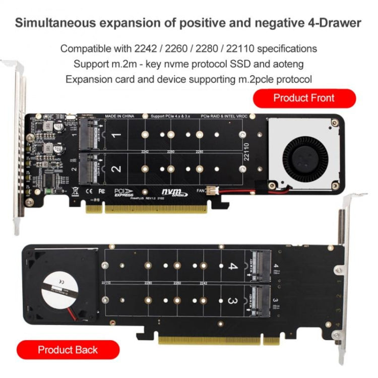 PCI-E X16 a M.2 M-key NVME X4 SSD Supporto adattatore di espansione array RAID 2242/2260/2280/22110, PH44Plus