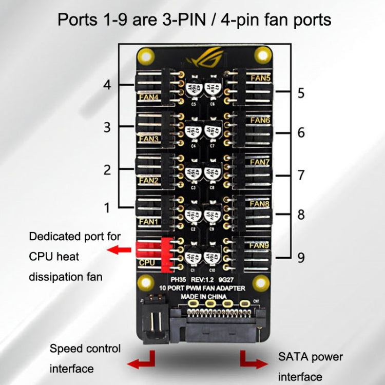 PWM Fan Hub Desktop Computer CPU Fan Expander Supporta 3Pin e 4Pin, PH35