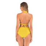 Costume da bagno bikini a vita alta senza schienale con scollo all'americana e spacco, S