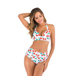 Costume da bagno bikini a vita alta senza schienale con scollo all'americana e spacco, S