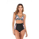 Costume da bagno bikini a vita alta senza schienale con scollo all'americana e spacco, XL