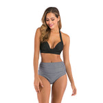 Costume da bagno bikini a vita alta senza schienale con scollo all'americana e spacco, XXL
