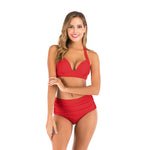 Costume da bagno bikini a vita alta senza schienale con scollo all'americana e spacco, XXXL