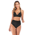 Costume da bagno bikini a vita alta senza schienale con scollo all'americana e spacco, XXXL