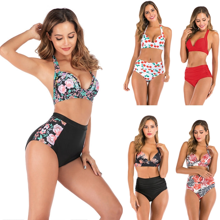 Costume da bagno bikini a vita alta senza schienale con scollo all'americana e spacco, M