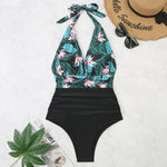 Costume intero estivo da donna con lacci senza schienale Bikini con stampa floreale, S