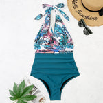Costume intero estivo da donna con lacci senza schienale Bikini con stampa floreale, S